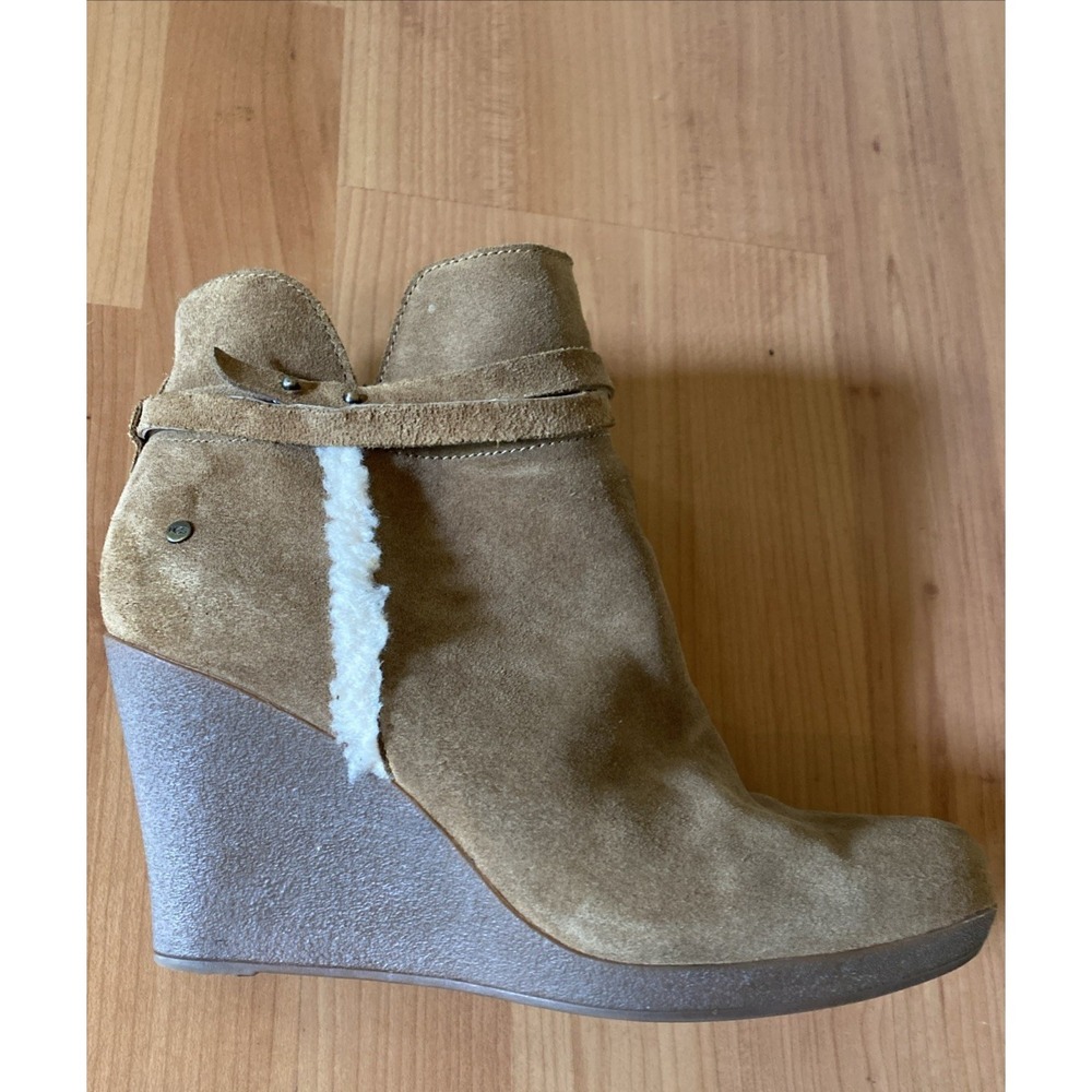 Ugg Alexandra Brown Chestnut Suede Wedge Ankle Boots Zip Booties Size 9 Sherpa - Picture 1 of 12